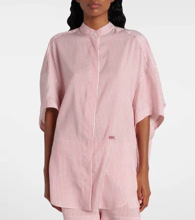 Stella Mccartney Oversized Embroidered Striped Organic Silk Shirt In Pink