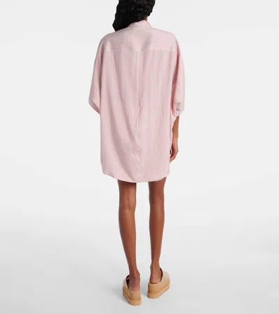 Stella Mccartney Oversized Embroidered Striped Organic Silk Shirt In Pink