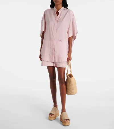Stella Mccartney Oversized Embroidered Striped Organic Silk Shirt In Pink