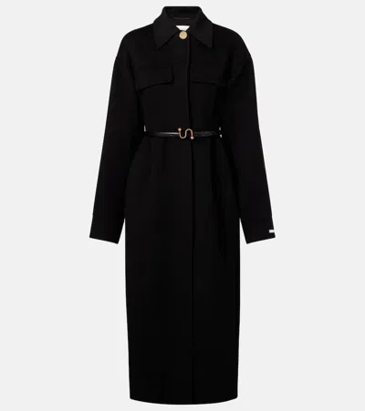 Sportmax Olio Belted Wool Long Coat In Black