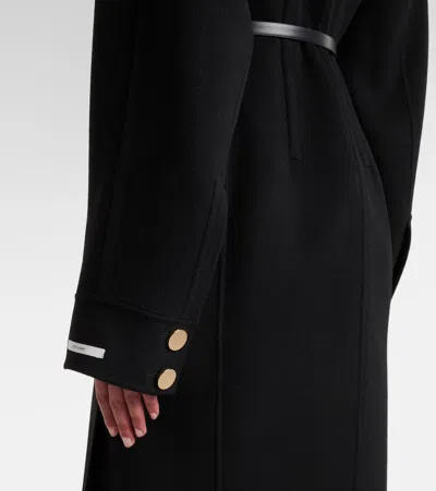 Sportmax Olio Belted Wool Long Coat In Black