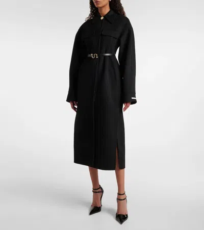 Sportmax Olio Belted Wool Long Coat In Black