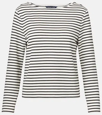 Veronica Beard Travis Ruched Striped Slub Pima Cotton-jersey Top In Off-white