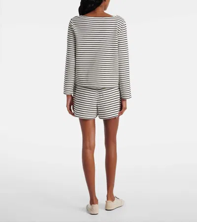 Veronica Beard Travis Ruched Striped Slub Pima Cotton-jersey Top In Off-white