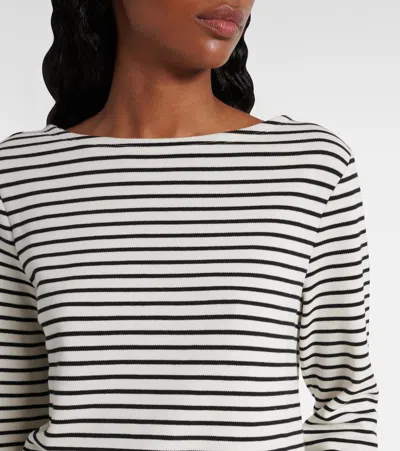 Veronica Beard Travis Ruched Striped Slub Pima Cotton-jersey Top In Off-white