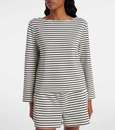 Veronica Beard Travis Ruched Striped Slub Pima Cotton-jersey Top In Off-white