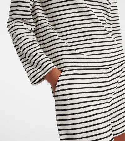 Veronica Beard Travis Ruched Striped Slub Pima Cotton-jersey Top In Off-white