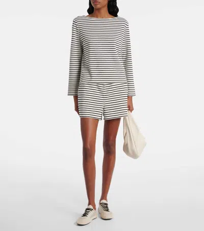 Veronica Beard Travis Ruched Striped Slub Pima Cotton-jersey Top In Off-white