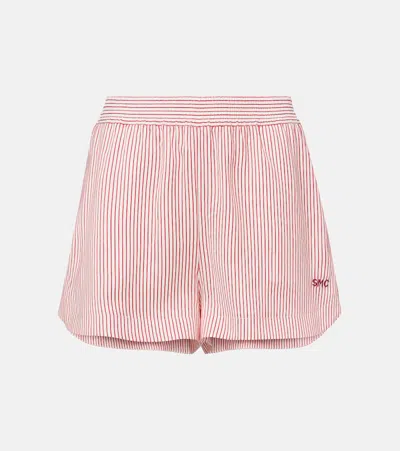 Stella Mccartney Embroidered Striped Organic Silk Shorts In Pink
