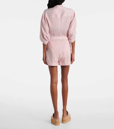 Stella Mccartney Embroidered Striped Organic Silk Shorts In Pink