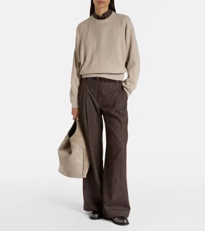 Brunello Cucinelli Ribbed-knit Cashmere-blend Sweater In Neutral