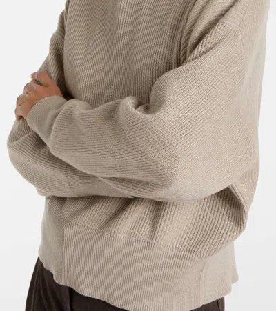 Brunello Cucinelli Ribbed-knit Cashmere-blend Sweater In Neutral