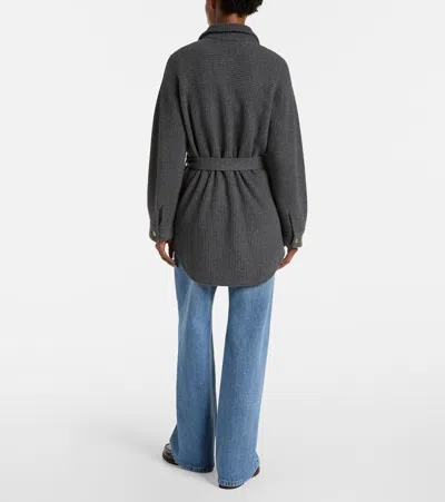 Brunello Cucinelli Belted Cardigan In Blue