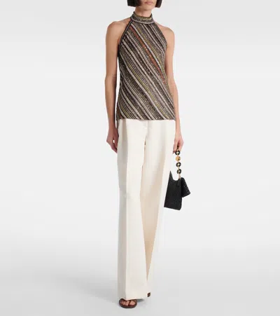 Missoni Womens Multicolor Beige Brown Halterneck Embellished Stretch-woven Top