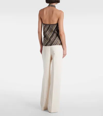 Missoni Womens Multicolor Beige Brown Halterneck Embellished Stretch-woven Top