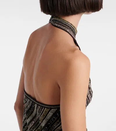 Missoni Womens Multicolor Beige Brown Halterneck Embellished Stretch-woven Top