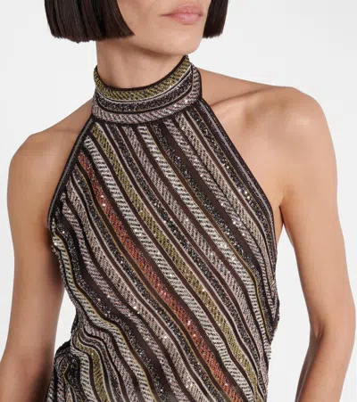 Missoni Womens Multicolor Beige Brown Halterneck Embellished Stretch-woven Top