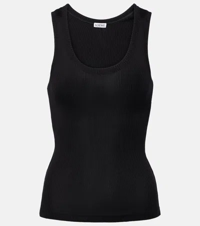 Loewe Womens Black Anagram Ribbed Silk-jersey Tank Top