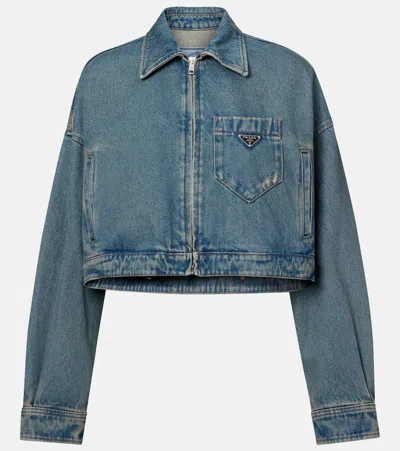 Prada Cropped Denim Jacket Featuring Buttoned Cuffs In Blue