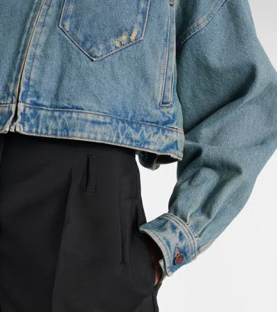 Prada Cropped Denim Jacket Featuring Buttoned Cuffs In Blue