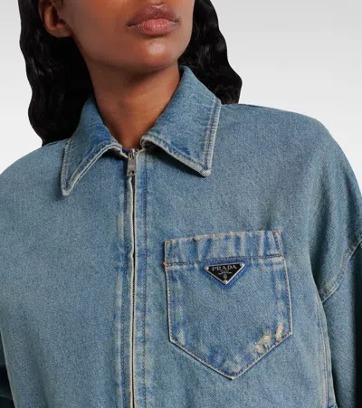 Prada Cropped Denim Jacket Featuring Buttoned Cuffs In Blue