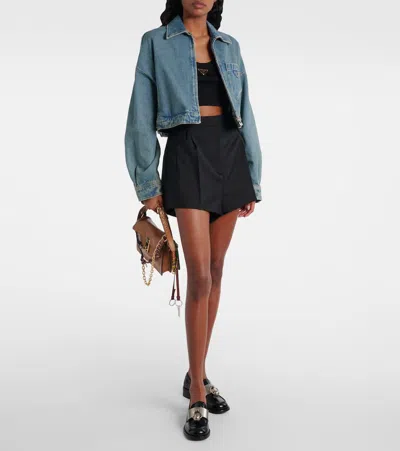 Prada Cropped Denim Jacket Featuring Buttoned Cuffs In Blue