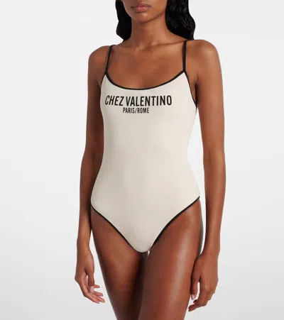 Valentino Spaghetti Straps Scoop Neckline High-cut Legs In White