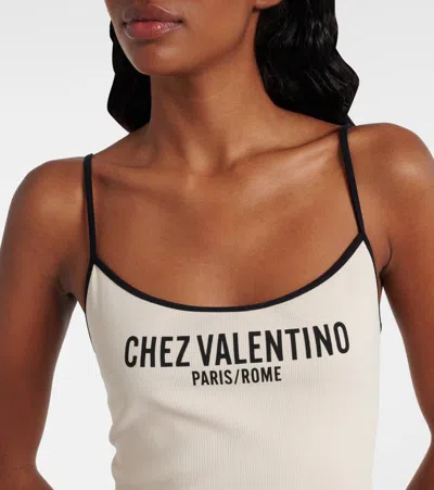 Valentino Spaghetti Straps Scoop Neckline High-cut Legs In White