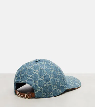 Gucci Gg Denim Baseball Hat With Horsebit In Blue