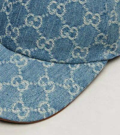 Gucci Gg Denim Baseball Hat With Horsebit In Blue