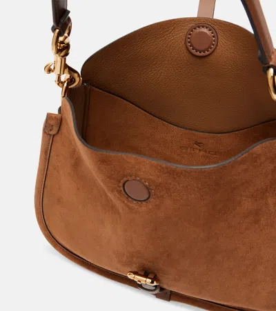 Etro Small Suede Tote Bag In Brown