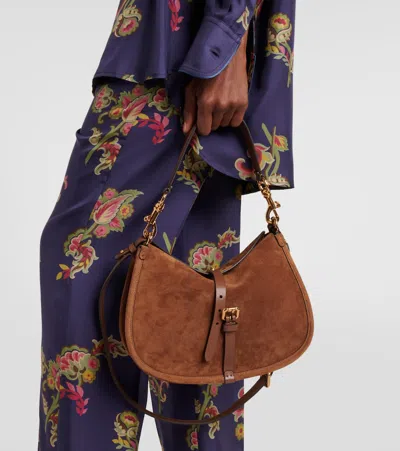 Etro Small Suede Tote Bag In Brown