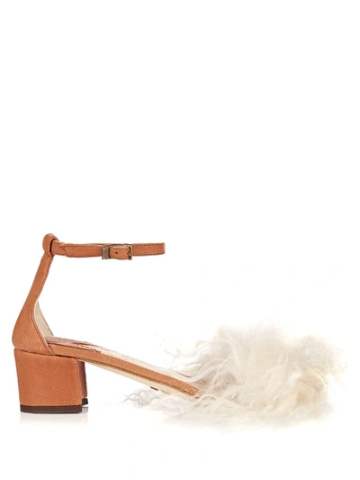 Brother Vellies Dhara Curly-shearling Sandals In Tan White
