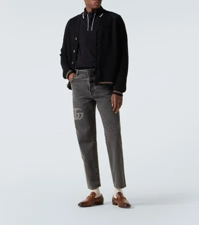 Gucci Knitwear V Neck Striped Cuffs In Black