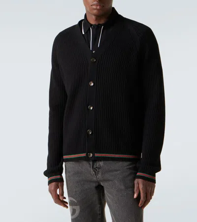 Gucci Knitwear V Neck Striped Cuffs In Black