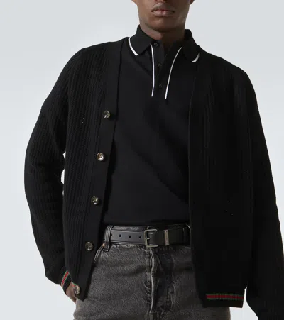 Gucci Knitwear V Neck Striped Cuffs In Black