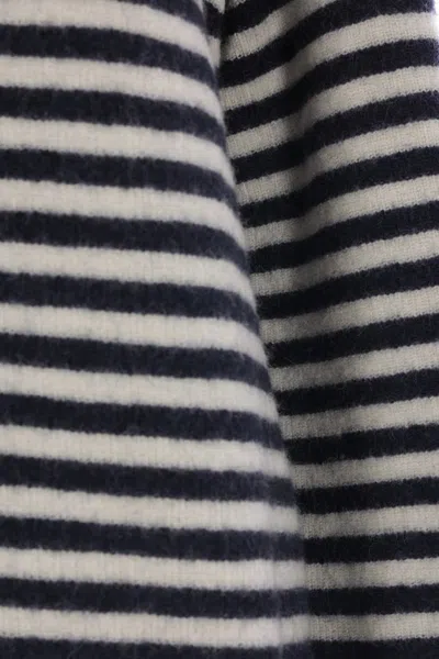 Jil Sander White And Blue Striped Wool Crewneck Sweater In Black
