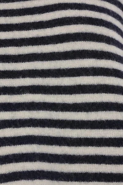 Jil Sander White And Blue Striped Wool Crewneck Sweater In Black