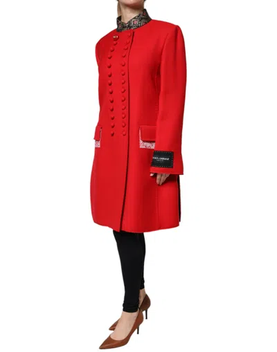 Dolce & Gabbana Red Jacquard Wool Women Trenchcoat Women's Jacket In Red