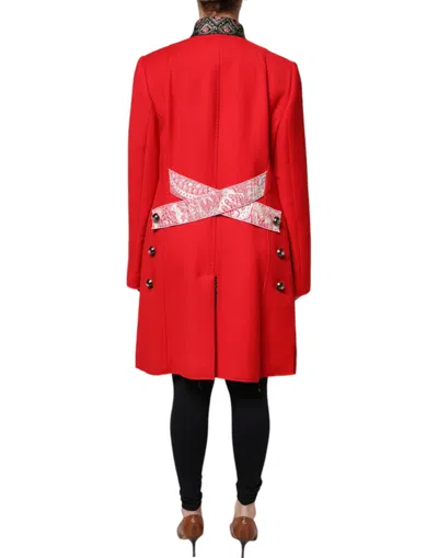 Dolce & Gabbana Red Jacquard Wool Women Trenchcoat Women's Jacket In Red