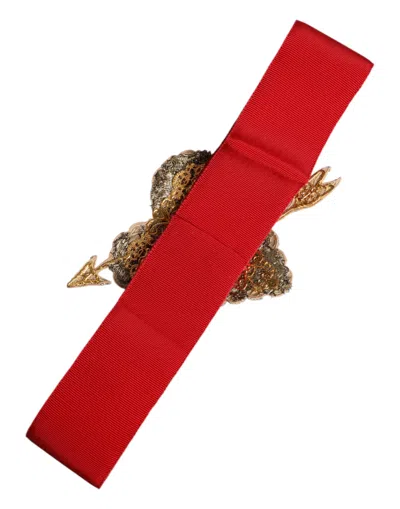 Dolce & Gabbana Red Stretch Wide Waist Heart Embellished Women's Belt In Red