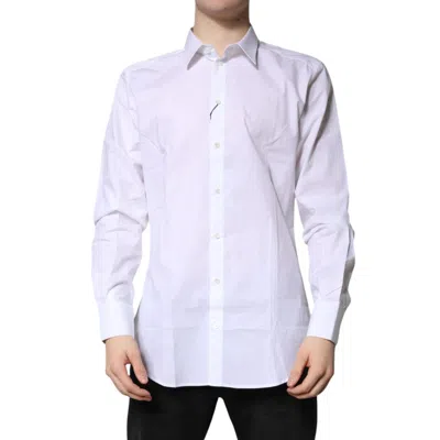 Dolce & Gabbana White Gold Cotton Long Sleeves Men Formal Shirt In White