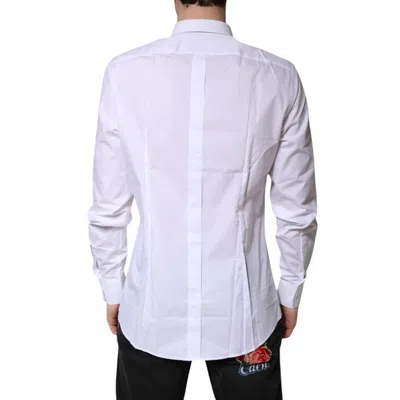 Dolce & Gabbana White Gold Cotton Long Sleeves Men Formal Shirt In White