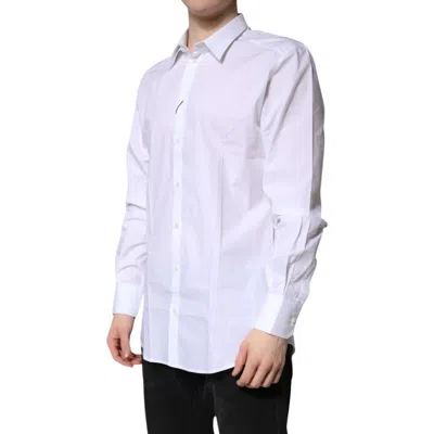 Dolce & Gabbana White Gold Cotton Long Sleeves Men Formal Shirt In White