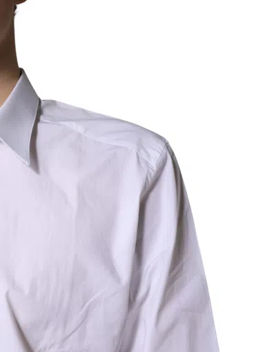 Dolce & Gabbana White Gold Cotton Long Sleeves Men Formal Shirt In White