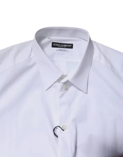 Dolce & Gabbana White Gold Cotton Long Sleeves Men Formal Shirt In White