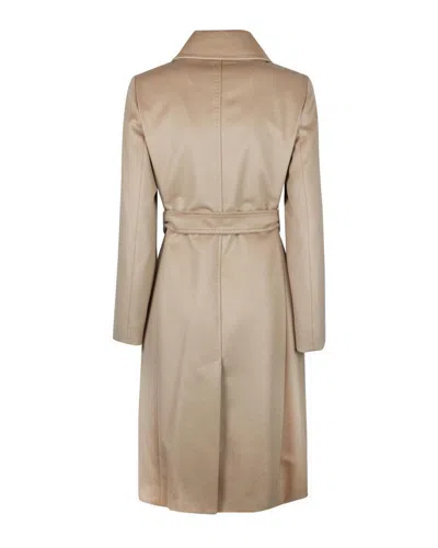 Max Mara Waist Belted Long Sleeve Coat In Brown