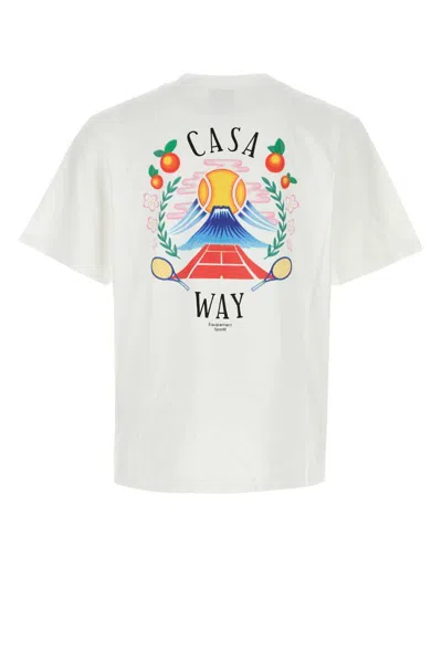 Casablanca T-shirt Girocollo Con Logo Sul Fronte In Cotone Bianca Uomo
