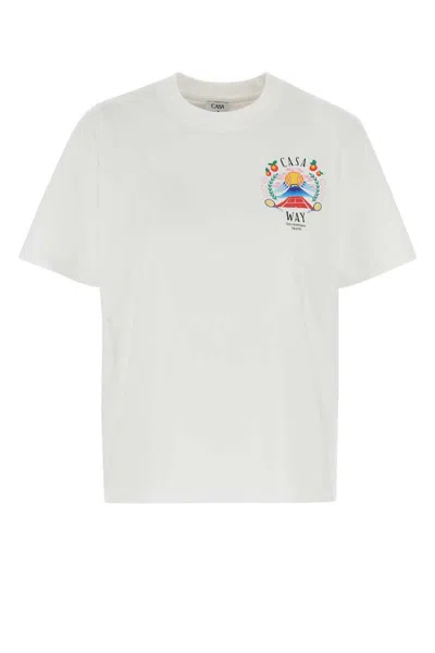 Casablanca Crew Neck Cotton T-shirt With Graphic Print In White