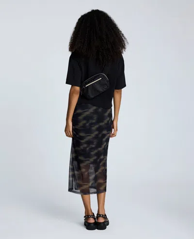Kenneth Cole Printed Mesh Pull-on Side Ruched Midi Skirt In Black